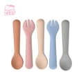Amazon Silicone Baby Spoon Fork Eco Friendly Kids Dinnerware Sets Silicone Spoon and Fork Dinner Spoon Custom`s LOGO 36g